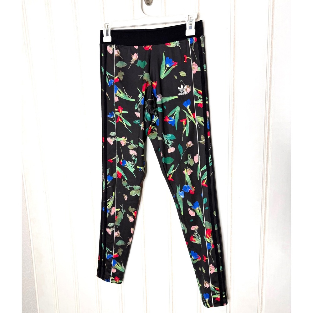 Adidas Farm Rio Floral Print Leggings Black Multicolor 3-Stripe Tights S 627 - Picture 3 of 7